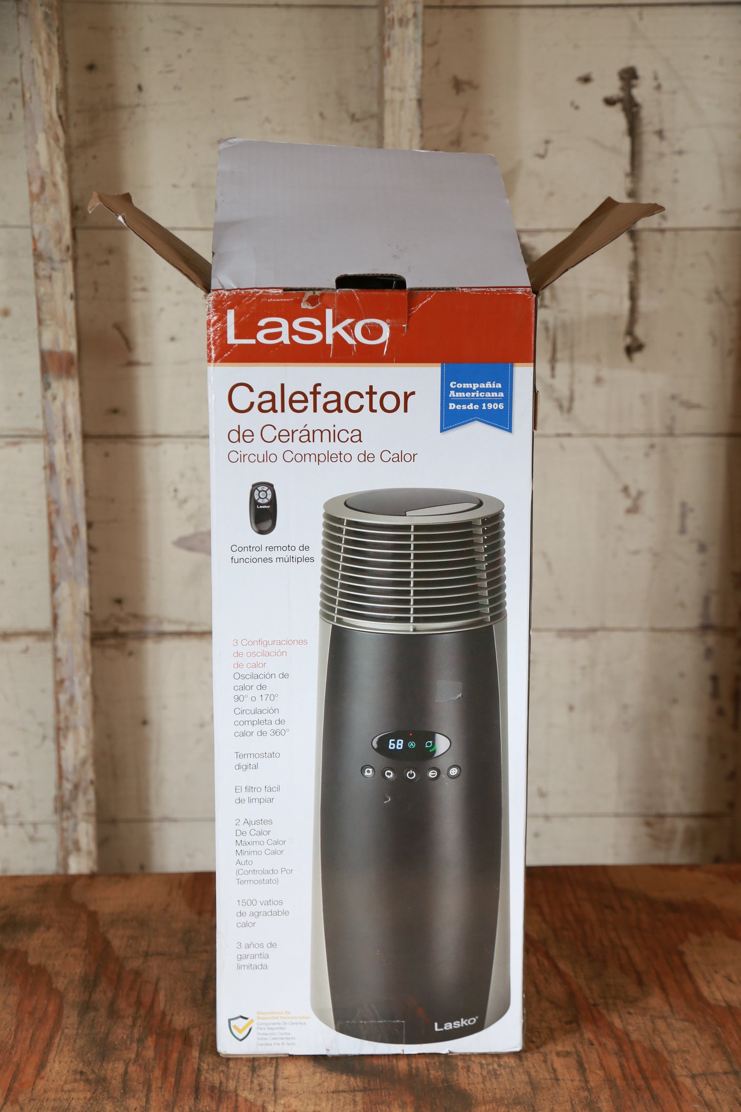 Lasko 1500-Watt Ceramic Tower Indoor Electric Space Heater with Thermostat and Remote Included