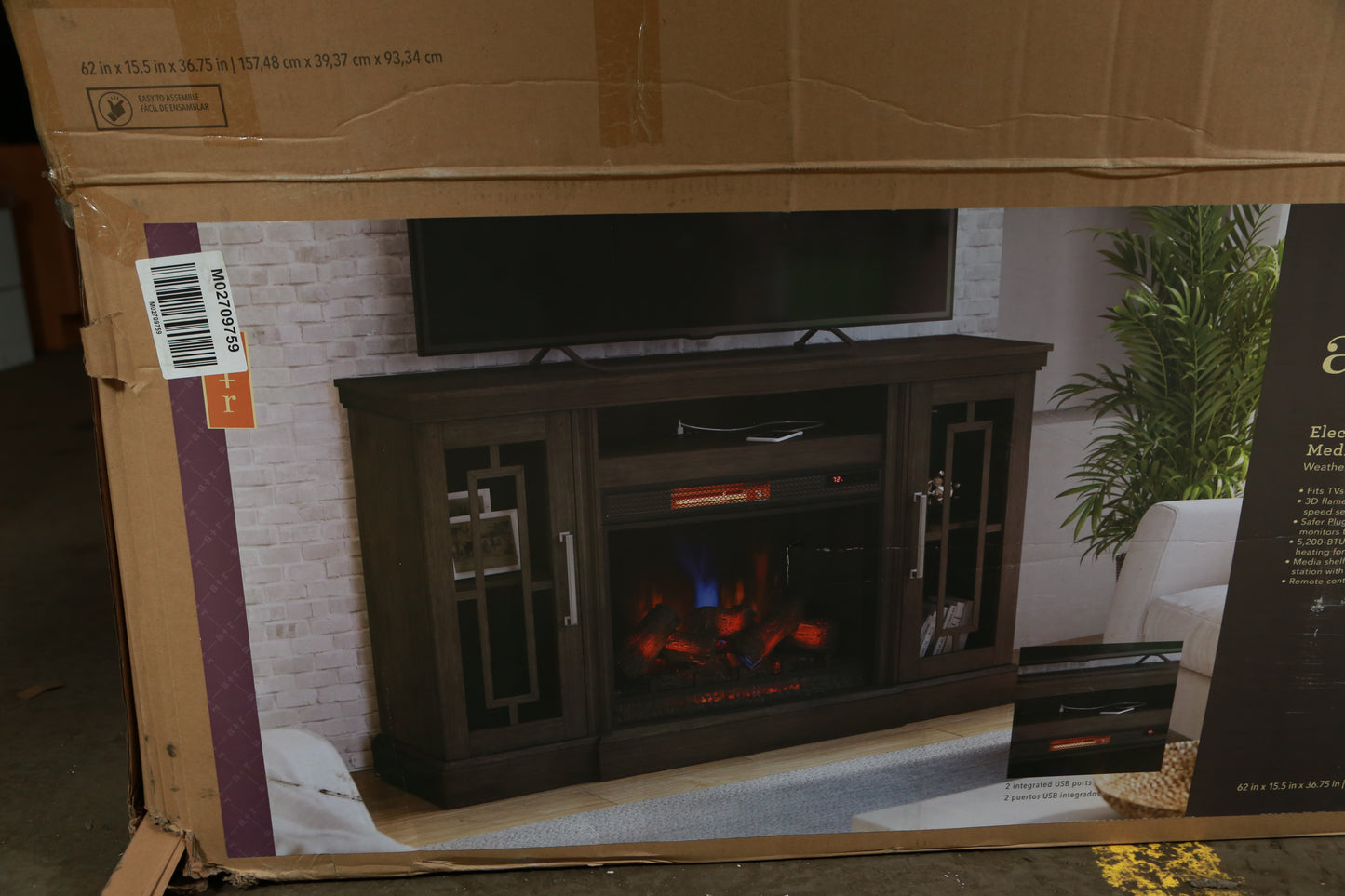 allen + roth 62-in W Weathered Gray Infrared Quartz Electric Fireplace
