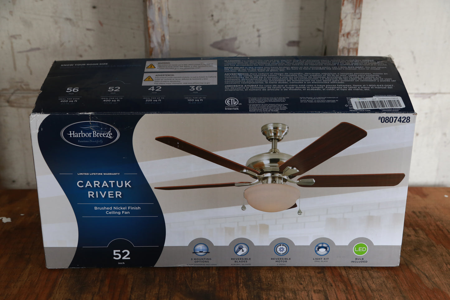 Harbor Breeze Caratuk River 52-in Brushed Nickel LED Indoor Ceiling Fan with Light (5-Blade)