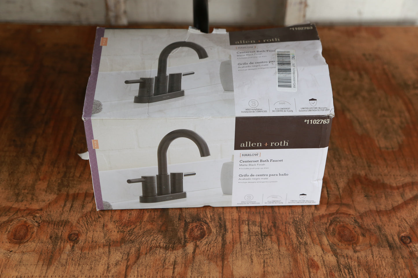 allen + roth Harlow Matte Black 2-Handle 4-in centerset WaterSense Bathroom Sink Faucet with Drain with Deck Plate