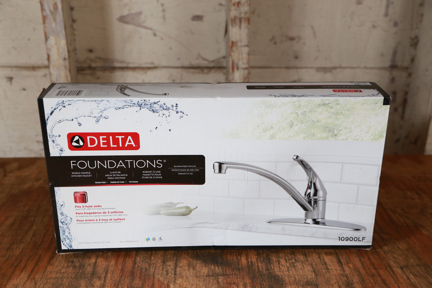 Delta Foundations Chrome 1-handle Deck-mount Low-arc Handle Kitchen Faucet (Deck Plate Included)
